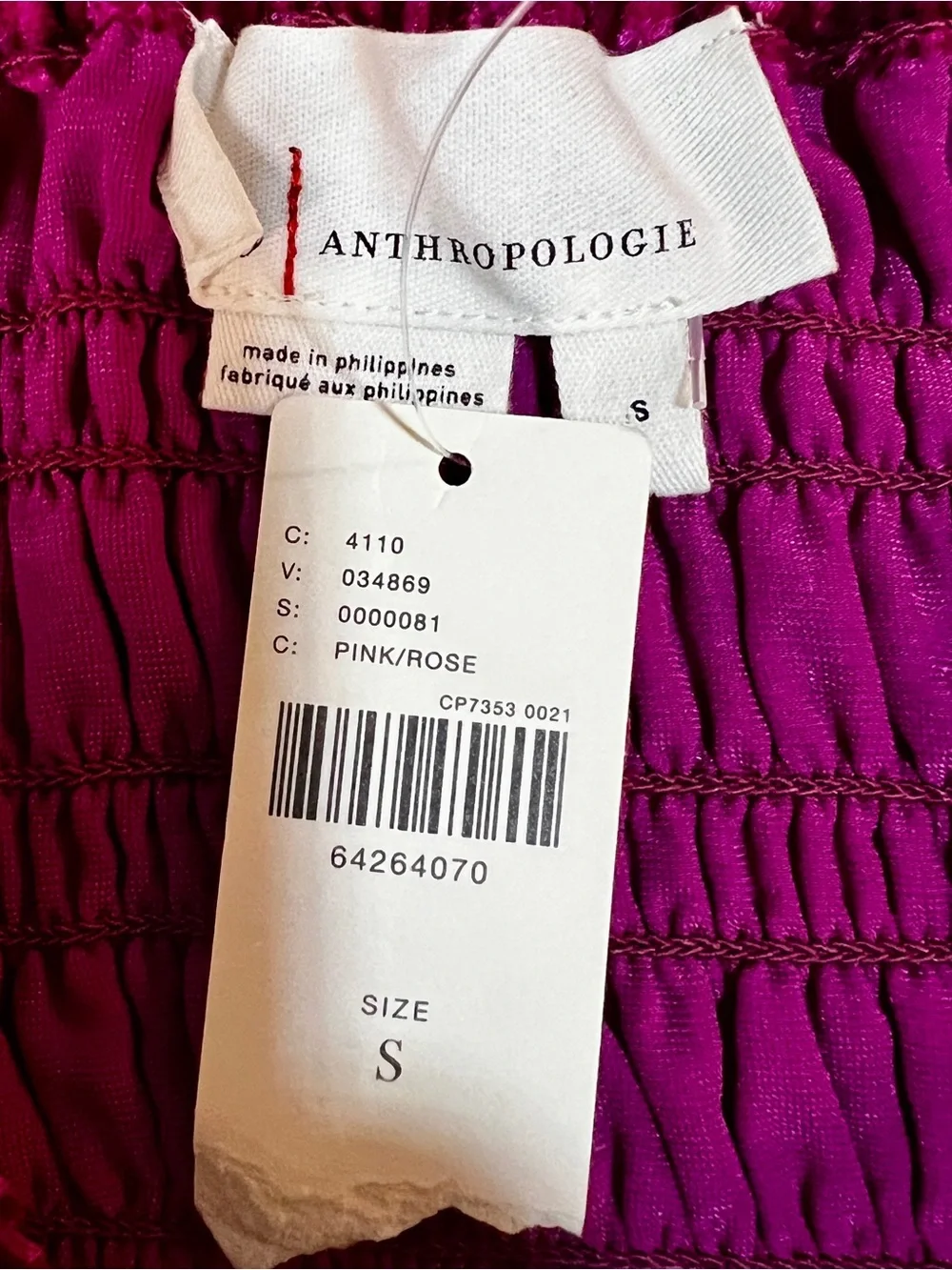 New Anthropologie Fuchsia Velvet Smocked Off The Shoulder Balloon Sleeve Top S